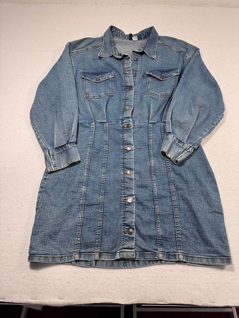 H&M Divided Blue Denim Long Sleeve Button-Up Mini Shirt Dress Size XL